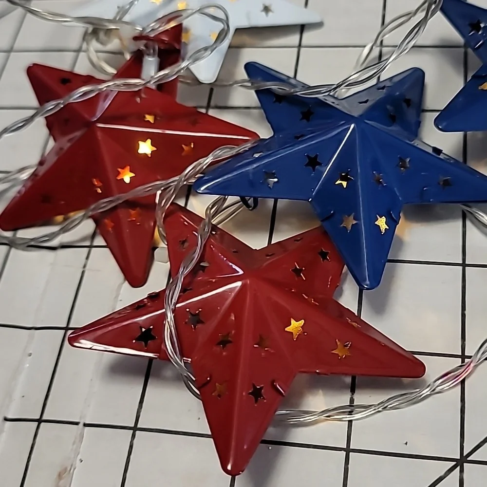 July 4th‎ Decorations Red White Blue 6 Stars LED Lights, 65